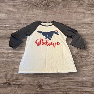 Believe Horse Santa Baseball Tee T-Shirt Holiday Christmas Size Medium